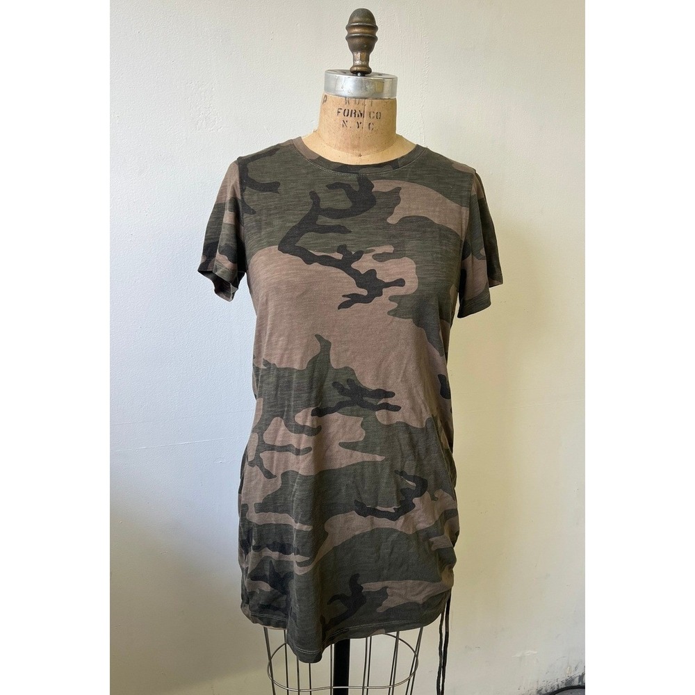 Sanctuary Womens Camo Print Side Ruched Drawstring T-Shirt Mini Dress Small